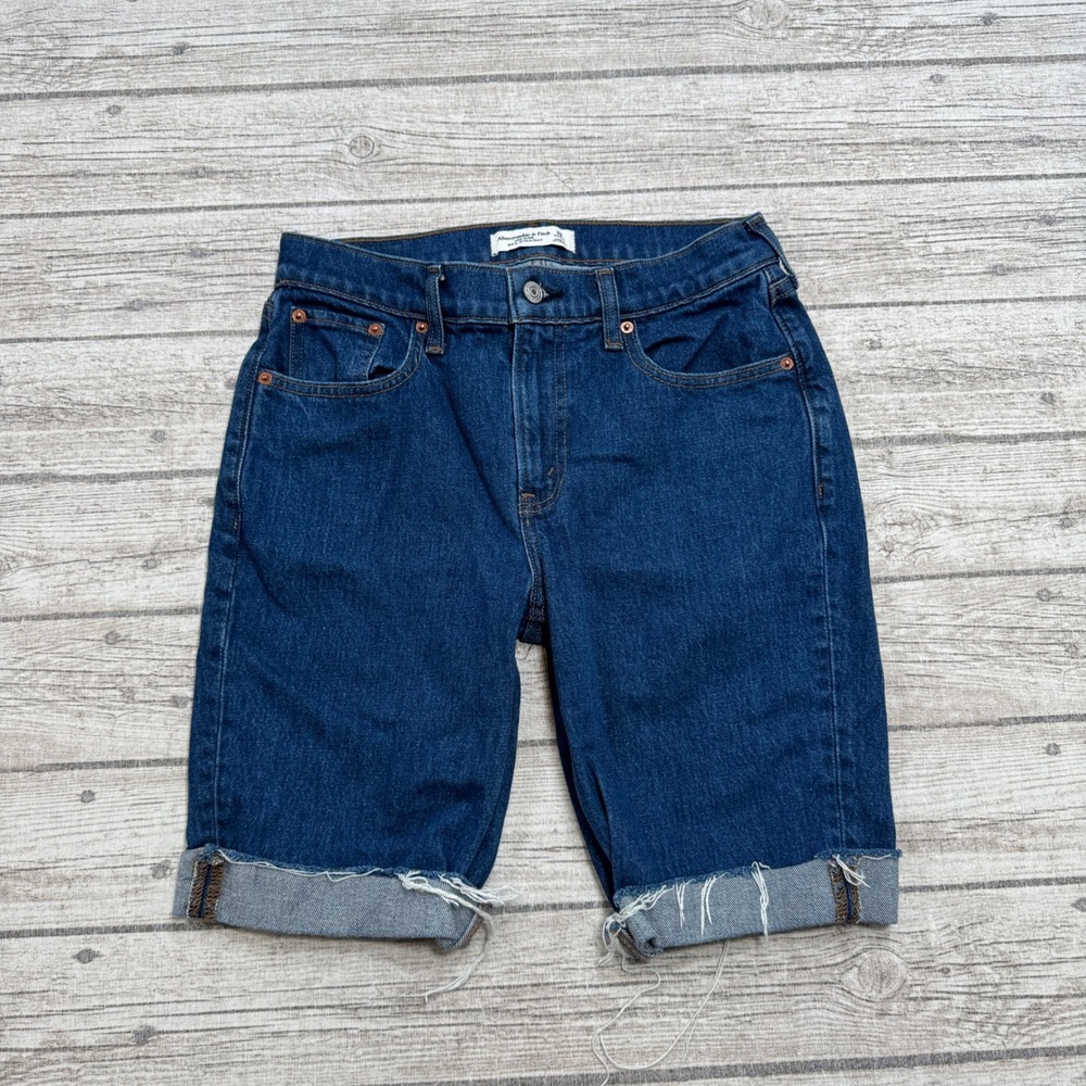 Abercrombie & Fitch Shorts Women's 26 Blue Denim Mid Rise 90s Straight Bermuda